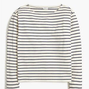 J. Crew Women's Long Sleeve Striped Boatneck Tee - Navy and Cream